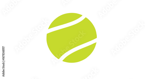 Vibrant tennis ball icon with distinct white curves set against clean backdrop showcases recreational sports essence and competitive spirit graphic