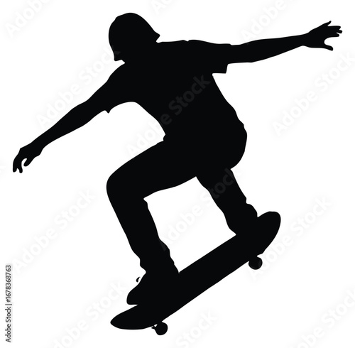 Silhouette of a skateboarder performing a trick in the air dynamic scene