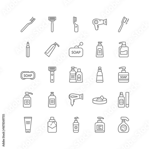 Collection of bathroom and personal care product icons.
