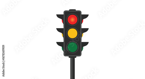 Stylized traffic control device illustrating red light indication for road safety concept on white background