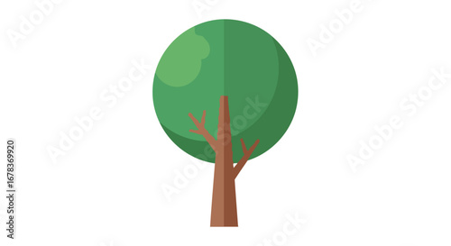 A simplified green cartoon tree with a round shape and a brown trunk creating an inviting arboreal representation for web design and educational