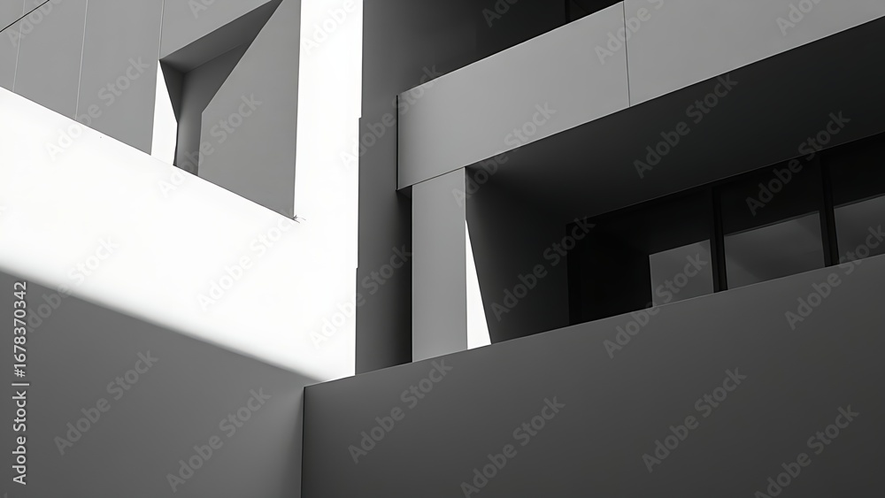Fototapeta premium Abstract architectural details with striking shadows, showcasing modern minimalist design in monochrome tones.