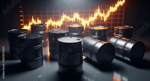 Fototapeta Naklejka Na Ścianę i Meble -  Oil barrels and rising stock market graph crude oil