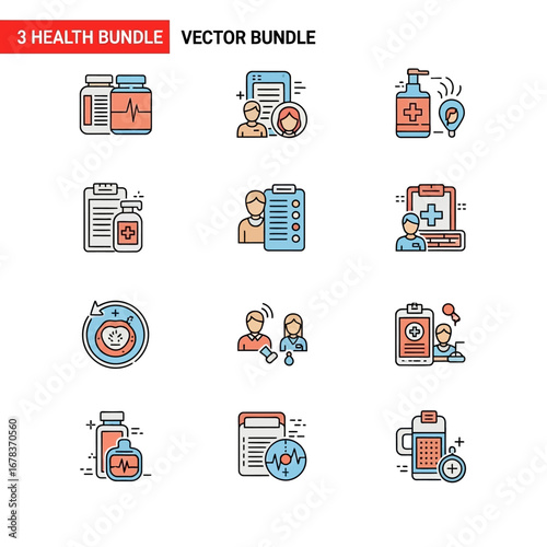 Diverse medical icons represent health, patient care, and wellness concepts for modern healthcare businesses