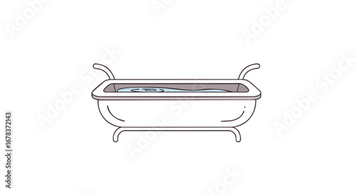 Minimalist bathtub illustration showcasing a filled tub against a white background evoking cleanliness and relaxation, providing a serene and simple