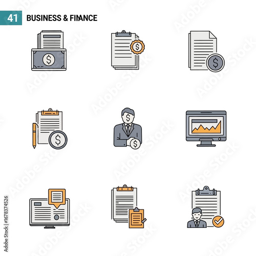 Professional business finance icons for modern financial planning and investment strategies