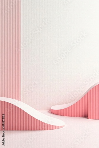Abstract Pink and White Corrugated Display Platforms for Product Presentation
