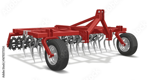 Vector Illustration of a Red Tillage Tool for Soil Cultivation, Agriculture