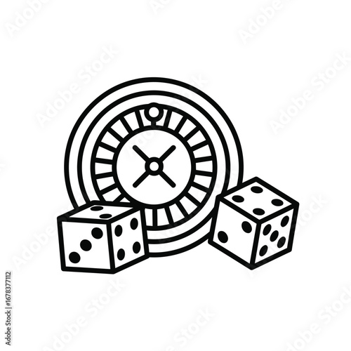 Roulette wheel and dice, casino gambling game.