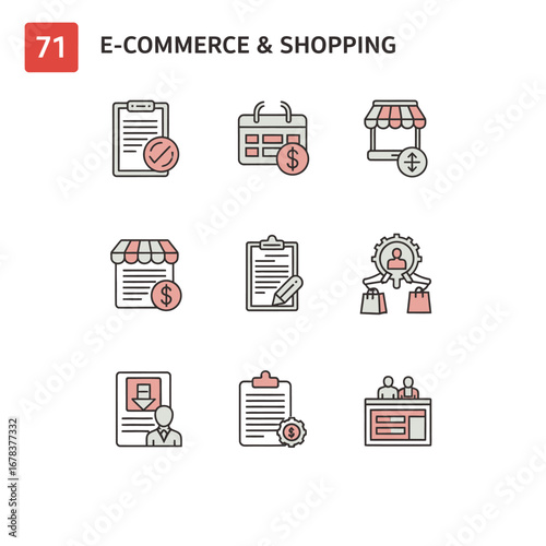 Modern icons simplify e-commerce operations, sales tracking, and customer engagement for online businesses