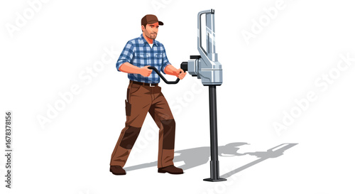 Craftsman Operating Lifting Equipment for Industrial Work Illustration
