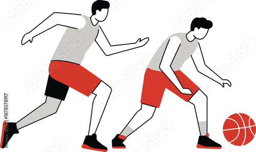 Basketball players dribbling dynamic action line art