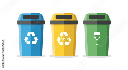 Organized waste management through color-coded bins promoting efficient recycling practices and environmental awareness to reduce landfill waste