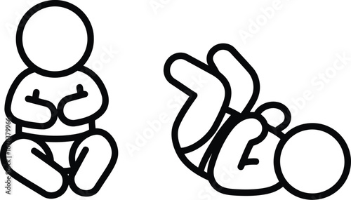 Simple baby poses line art icon