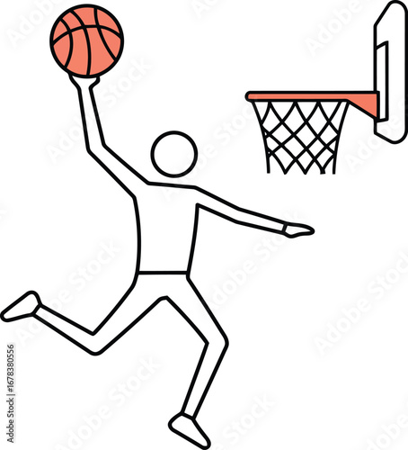 Basketball player dunking minimalist line art