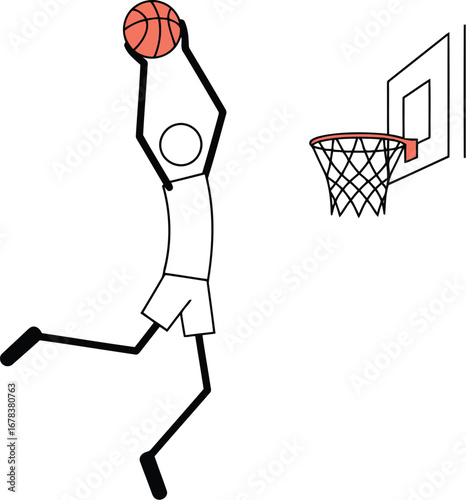 Stick figure dunking basketball