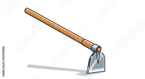 Illustration depicting a garden hoe, a classic tool for soil cultivation