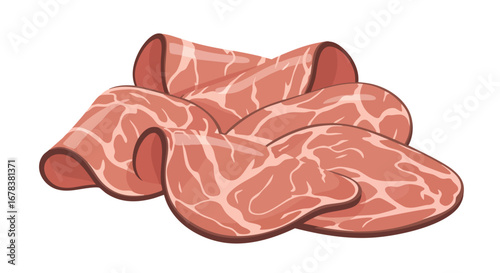 Artistic Depiction of Cured Meat Delicacy: Exquisite Slices with Intricate Marbling Pattern Visualization
