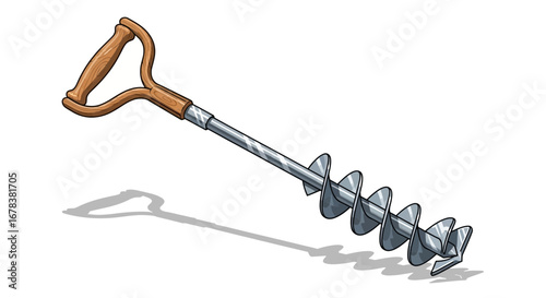 Illustration of a manual earth auger, drilling tool for digging holes