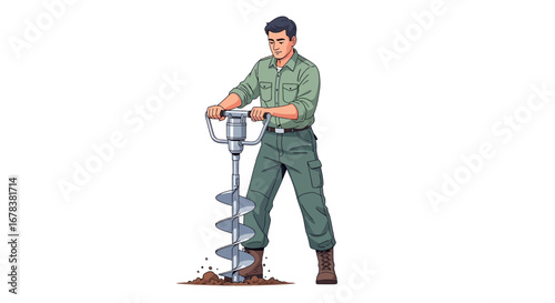 Illustration of a man using a drilling machine for construction tasks