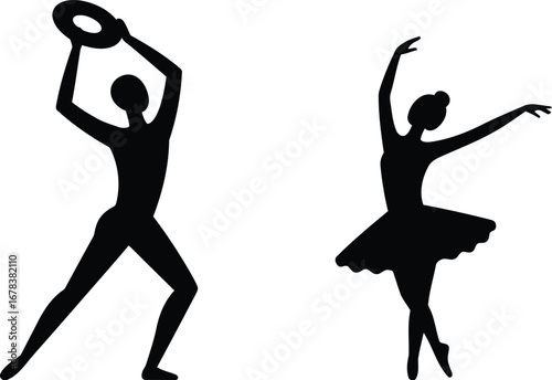 Ballet dancer silhouette tambourine performer
