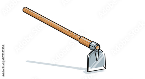 Illustration showcasing a gardening hoe with a wooden handle isolated