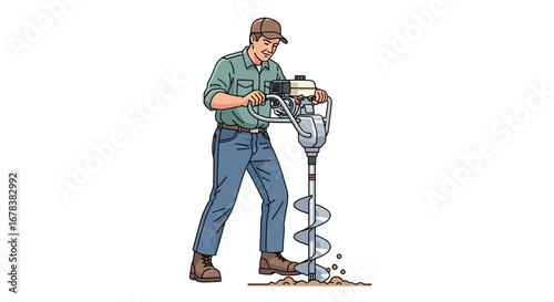 Man operating a power auger for construction tasks with safety in mind