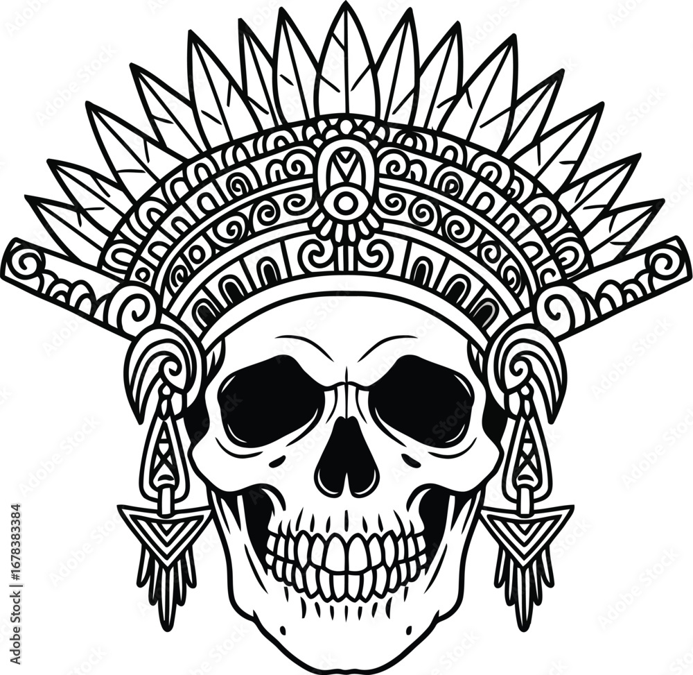 Fototapeta premium Aztec skull headdress tattoo design