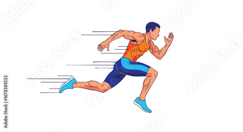 Dynamic sprinter illustration with abstract speed lines conveying motion and powerful agility, ideal for sports and fitness promotion or visual