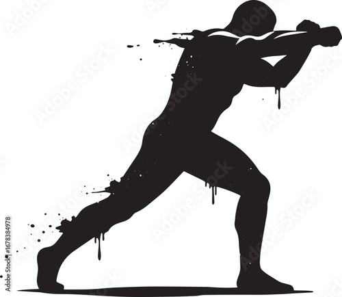 Dynamic silhouette of a man charging forward with abstract paint