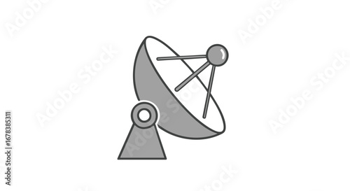 Stylized grayscale illustration of a satellite dish for communication and technology concepts