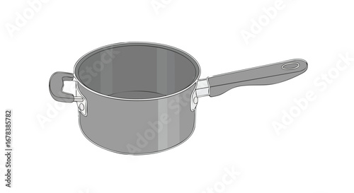 Illustration of a Gray Metal Saucepan with a Long Handle on a White Background for Culinary Visualizations