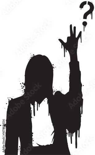 Silhouette of a Woman Reaching for a Question Mark in Expressive
