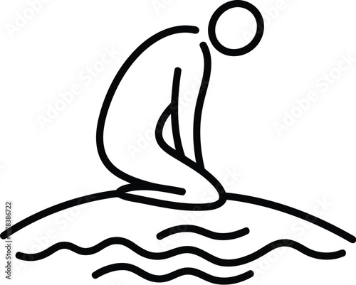 Desperate man kneeling on island loneliness symbol