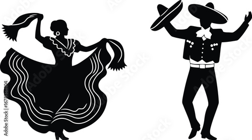 Mexican folk dancers silhouette fiesta celebration
