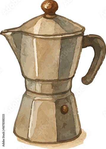 Watercolor Moka Pot Coffee Maker Illustration