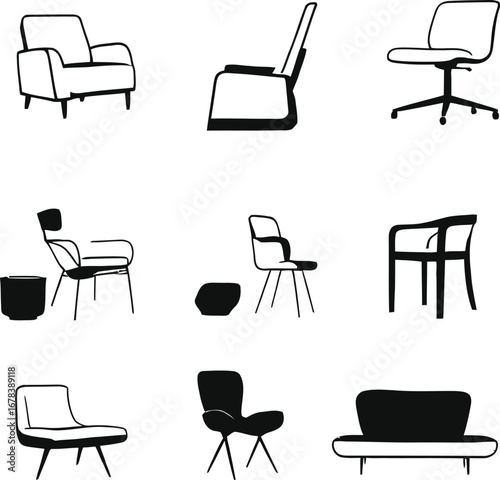 Selection of modern furniture chairs and sofas for interior design and home decor ideas online