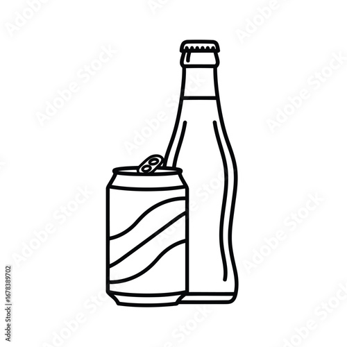 Illustration of a soda bottle and can.