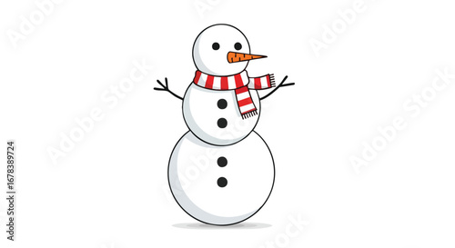 Stylized snowman illustration with scarf, carrot nose, and stick arms on plain backdrop providing whimsical holiday cheer ready for winter events