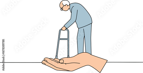 Elderly man assisted by caring hand senior care support