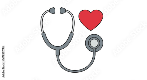 Illustrative representation featuring a stethoscope and a heart symbol symbolizing healthcare, medical checkups, and cardiovascular health concepts