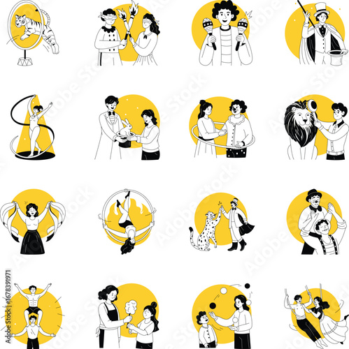 Pack of Circus Performers Hand Drawn Illustrations 
