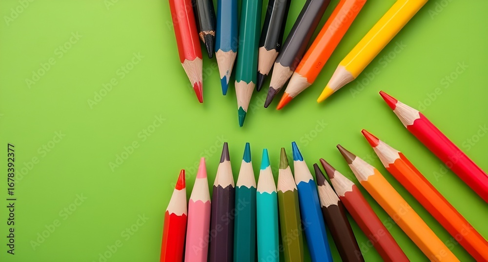 Fototapeta premium color pencils on green background