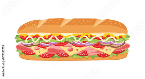 Delicious Sub Sandwich Illustration Showcasing Fresh Ingredients and Vibrant Colors