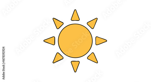 A minimalist sun illustration radiates warmth and cheerfulness in a bright yellow hue against a clean white background, representing simplicity and