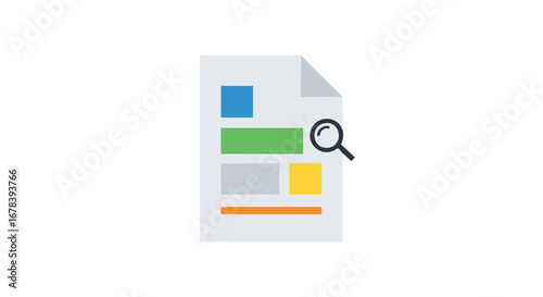Document with Magnifying Glass Icon Depicting Analysis, Scrutiny and In-depth Exploration of Information for Business Analysis and Reporting