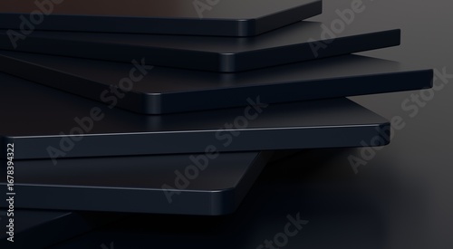 Black Stacked Geometric Abstract 3D Background