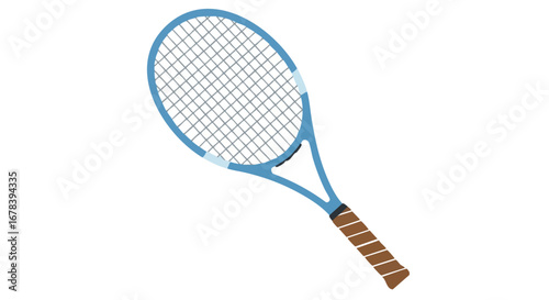 Tennis Racket Isolated on White Backdrop Illustrating Sport Equipment and Recreational Activities Depicting a Graphic Single Object on Plain