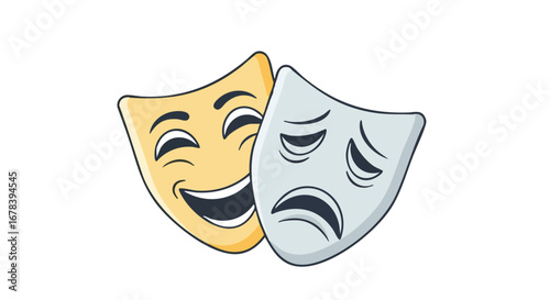 Symbolizing duality: Illustration of theatrical masks representing joy and sadness conveying complex emotions in a artistic manner