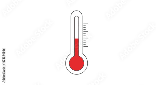 Isolated thermometer illustration indicating an elevated temperature for medical concepts and weather related designs on plain background